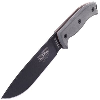 ESEE Knives Model 6 black blade, grey micarta handle, molded sheath - KNIFESTOCK