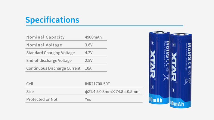 Xtar 21700 4900mAh-XTAR 4900mAh 21700 rechargeable battery - KNIFESTOCK