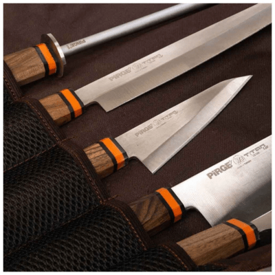 Dellinger Set of 4 japan knives and sharpening steel in rolling bag Pirge TITAN® - KNIFESTOCK