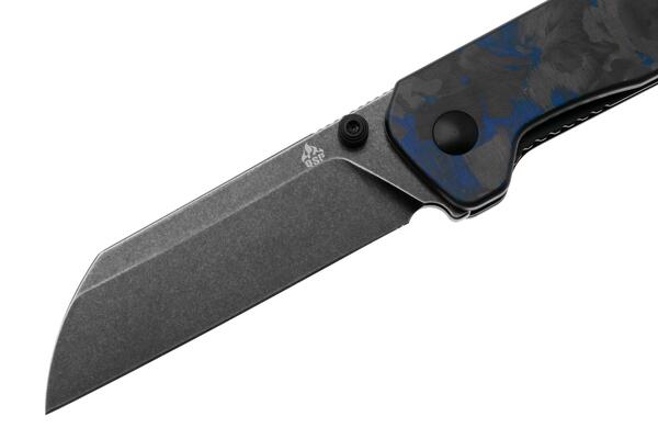 QPS Penguin V2 D2, schwarzer Stonewash, Griff: Blaues zerkleinertes CF-Overlay G10 QS130V2 - KNIFESTOCK