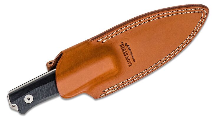 Lionsteel Fixed Blade Sleipner Steel stone washed, BLACK G10 handle, leather sheath B40 GBK - KNIFESTOCK