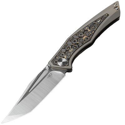 Bestech TOGATTA M390, Satin+flat satin, Titanium +Damascus copper carbon fiber inlay , Light Bronze - KNIFESTOCK