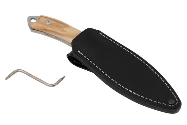MKM POCKET TANGO 1 – MAGNACUT MUK Satin Fixed bld, OLIVE WOOD hdl, +POCKET LEATH - KNIFESTOCK