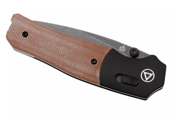 QSP Knife Vault 14C28N, black stonewashed Anodized aluminium bolsters, Tan micarta QS157-C2 - KNIFESTOCK