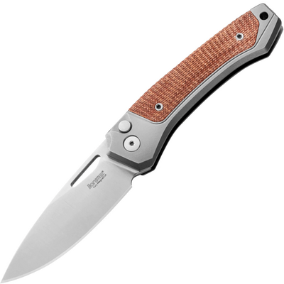 LionSteel Twain CPM MagnaCut Satin, Gray Titanium / Natural Canvas Micarta Handles TW GY CVN - KNIFESTOCK