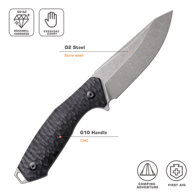 REMETTE RT-Allosaurus Knife Black G10, Stonewashed D2 RTAS-B - KNIFESTOCK