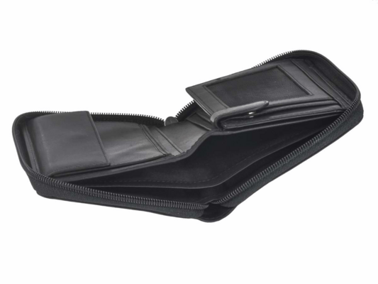 GreenBurry Leather zipper wallet RFID &quot;Pure Black&quot; 1126-20 - KNIFESTOCK