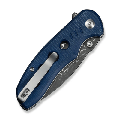 Civivi Triptych Blue Canvas Micarta HandleDamascus BladeButton Lock - KNIFESTOCK