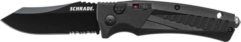 Schrade Black Clip Point 40% Ser Blade, Oțel AUS-8, Blocare cu Buton, Mâner din Aluminiu cu Spargăto - KNIFESTOCK