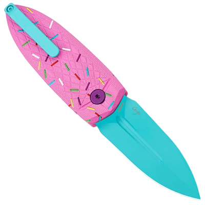 Bestech QUQU 14C28N Blue Painted Aluminum Pink, Printed Sprinkle Pattern Button Lock BG57C-2 - KNIFESTOCK