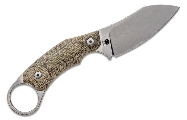 Lionsteel Fixed Blade M390 Stone washed, Solid GREEEN CANVAS Handle, leather sheath, Skinner H1 CVG - KNIFESTOCK