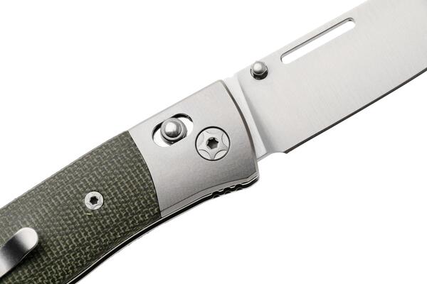 LionSteel NINI Folding knife M390 satin blade, Ti BOLSTER, GREEN Canvas handle NN2 CVG - KNIFESTOCK