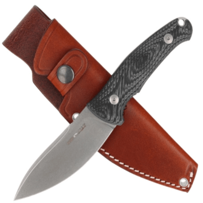 Viper NORDLYS Drop Point Stonewash N690Co, Black SureTouch G10, Leather Sheath VT4044GG - KNIFESTOCK
