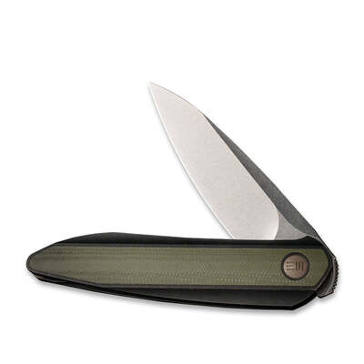 WE Black Void Opus Knife Black Titanium Handle With Green G10 Inlay Stonewashed CPM-20CV Blade Flat  - KNIFESTOCK
