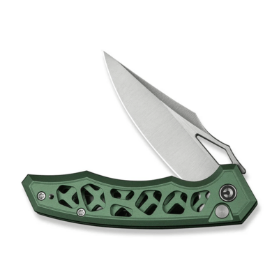 Civivi Anaaki Skeletonized Green Aluminum HandleSatin Finished Nitro-V BladeButton Lock - KNIFESTOCK