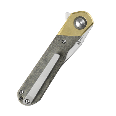 Kizer Comet Liner Lock Knife Brass &amp; Green Micarta - V3614C1 - KNIFESTOCK