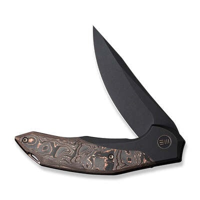 We Merata Black Titanium Handle With Copper Foil Carbon Fiber Inlay Black Stonewashed CPM 20CV Blade - KNIFESTOCK