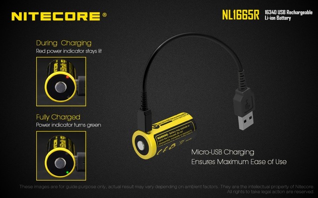 NITECORE NL1665R Rechargeable 16340 Battery 650 mAh - KNIFESTOCK