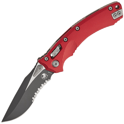 Microtech AMPHIBIAN RAM-LOK S/E BLACK PART SERRATE FLUTED ALUMINUM RED 137RL-2FLRD - KNIFESTOCK