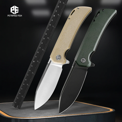Petrified Fish PFB05 Tunny Black Stonewashed 14C28N Army Green Micarta PFB05AGRMDW - KNIFESTOCK