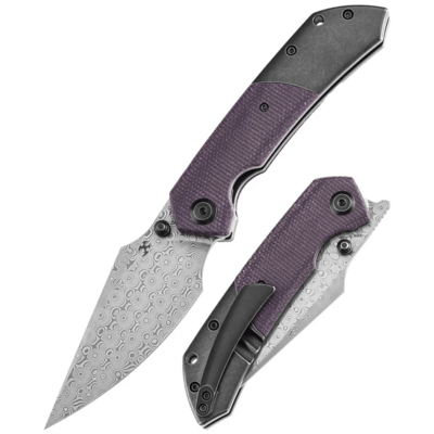 Kansept Fenrir Damascus Blackwash Titanium + Purple Micarta handle K1034Z2 - KNIFESTOCK