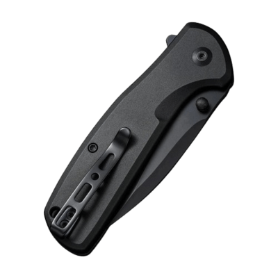 SENCUT Black Aluminum Handle Black 9Cr18MoV Blade Button Lock S22043B-1 - KNIFESTOCK