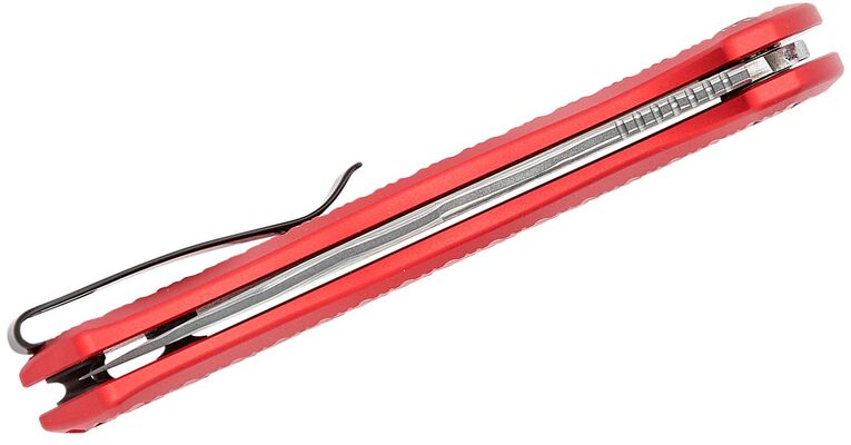 CIVIVI Milled Red Aluminum Handle Damascus Blade Button Lock C23040B-DS1 - KNIFESTOCK