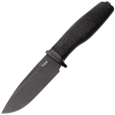 Lion Steel Feststehendes Messer M390 SCHWARZE Klinge, SCHWARZES Burlap, Ti-Parierstange, Lederscheid - KNIFESTOCK