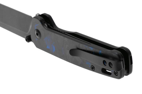 QPS Penguin V2 D2, schwarzer Stonewash, Griff: Blaues zerkleinertes CF-Overlay G10 QS130V2 - KNIFESTOCK