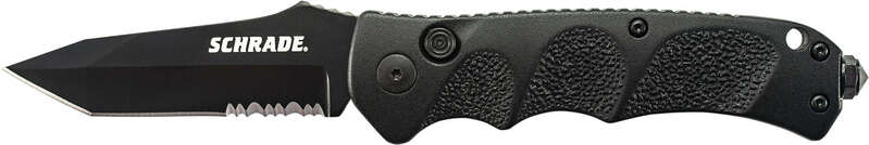 Schrade Black Tanto 40% Serrated 4116 Steel, Blocare cu Buton, Siguranță pe Spatele Mânerului - KNIFESTOCK