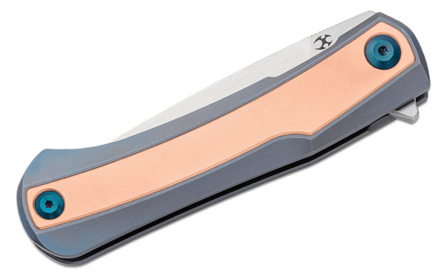 Kansept Kratos Stonewashed CPM-S35VN Blue Anodized Titanium Handle + Red Copper Inlay K1024A6 - KNIFESTOCK