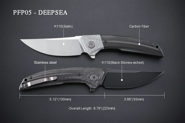 Petrified Fish PFP05Deepsea Black Stonewash K110 Szénszálas Fekete G10 PF - KNIFESTOCK