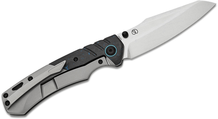 Kansept Weim Stonewashed CPM S35VN Plain Titanium + Blue Carbon Fiber K1051A4 - KNIFESTOCK