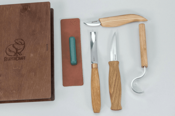Beavercraft Spoon and Kuksa Carving Professional Set in gift book-box S43 book - KNIFESTOCK