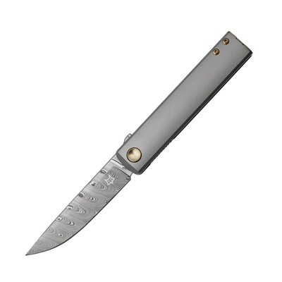Fox Knives FOX CHNOPS VOUWMES DAMASTEEL DS93X, TITANIUM GESTRAALDE HANDGREEP EN SPACER BRONS KLEUR - KNIFESTOCK
