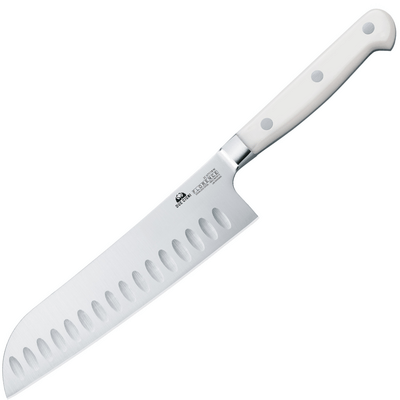 DUE CIGNI COLTELLO SANTOKU CON ALVEOLI MANICO BIANCO SERIE FLORENCE 2C 677/18 W - KNIFESTOCK