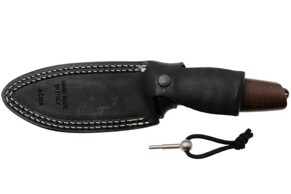 Lion Steel Feststehendes Messer M390 SCHWARZE Klinge, NATÜRLICHES Burlap, Ti-Parierstange, Ledersche - KNIFESTOCK