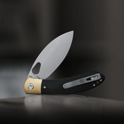 Vosteed Nightshade Elmax Stonewash Black Micarta &amp; Brass Bolster NSK002 - KNIFESTOCK