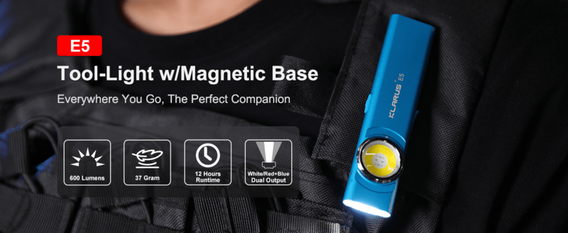 KLARUS Magnetic Flashlight, EDC Tool Light E5 BLUE - KNIFESTOCK