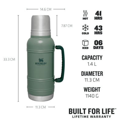 Stanley The Artisan Thermal Bottle 1.4L / 1.5QT Hammertone Green 10-11429-004 - KNIFESTOCK