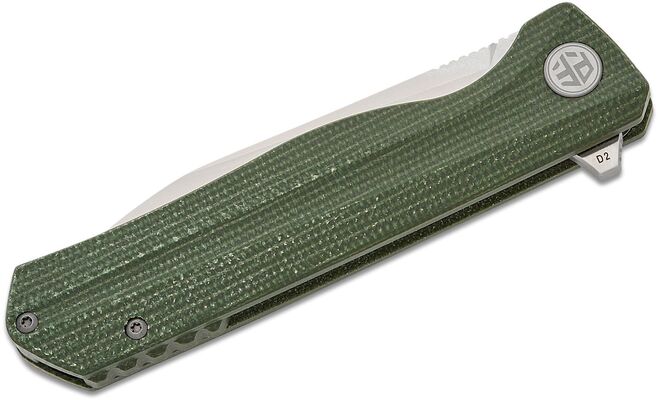 Petrified Fish PF818 Forward Satin D2 Green Micarta PF818GRMS - KNIFESTOCK