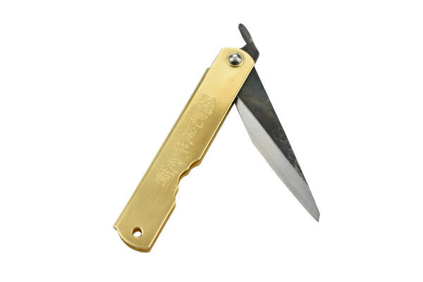 Higonokami HIGOKIRIL Kiridashi Folding Knife, Brass handle HIGOKIRI-L - KNIFESTOCK