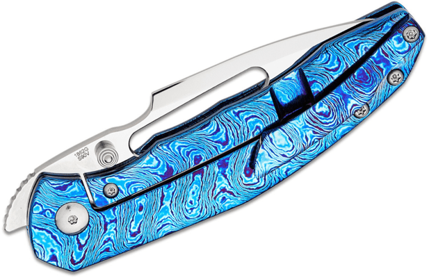 Artisan Boa Blue S90V(Mirror Polish) Damascus titanium 1862G-TDB - KNIFESTOCK