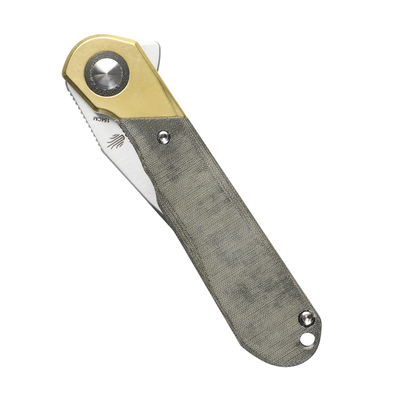 Kizer Comet Liner Lock Knife Brass &amp; Green Micarta - V3614C1 - KNIFESTOCK