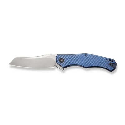 WE Blue Titanium Handle With Blue Diamond Pattern On Presentation Handle Polished Bead Blasted CPM 2 - KNIFESTOCK