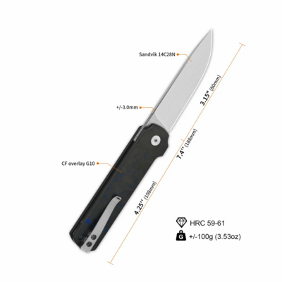 QSP Knife Lark, 14C28N Blade, Shredded CF overlay G10 handle QS144-E - KNIFESTOCK