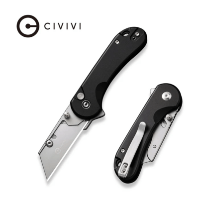 CIVIVI Elementum Utility Black Aluminum Handle Stonewashed S/S Blade Holder Plain - KNIFESTOCK