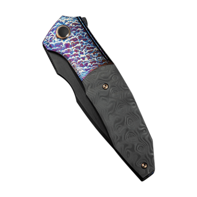 WE Flamed Titanium Handle With Rose Carbon Fiber InlayBlack Stonewashed Bevels, - KNIFESTOCK