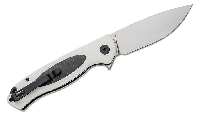 Petrified Fish PFB03 Stamp Satin D2 Carbon Fiber With White G10 PFB03WS - KNIFESTOCK