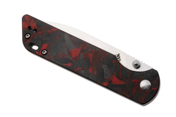 QPS Parrot V2 D2, satiniert, Griff: Roter zerkleinerter CF-Overlay G10 QS102-I - KNIFESTOCK